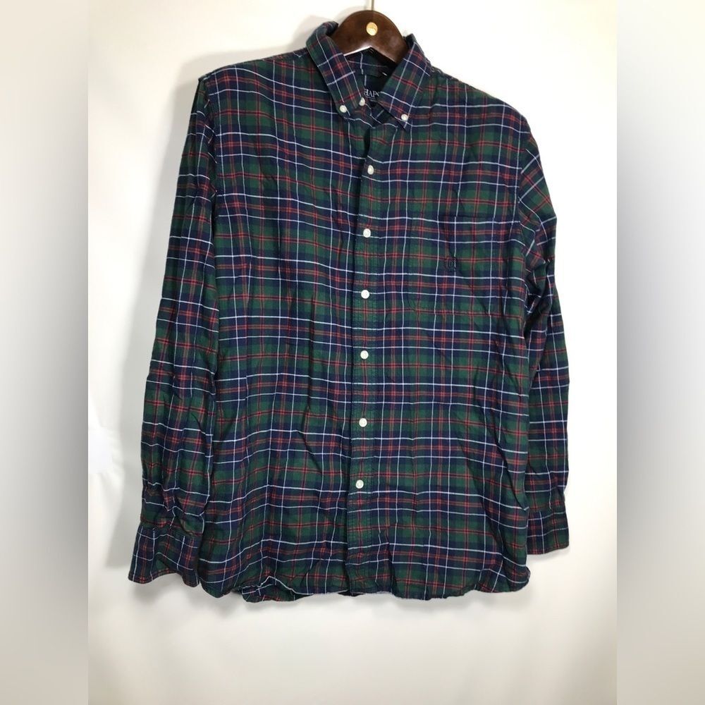 Chaps Mens Shirt Long Sleeve Button Down Green/Red Plaid Size Medium